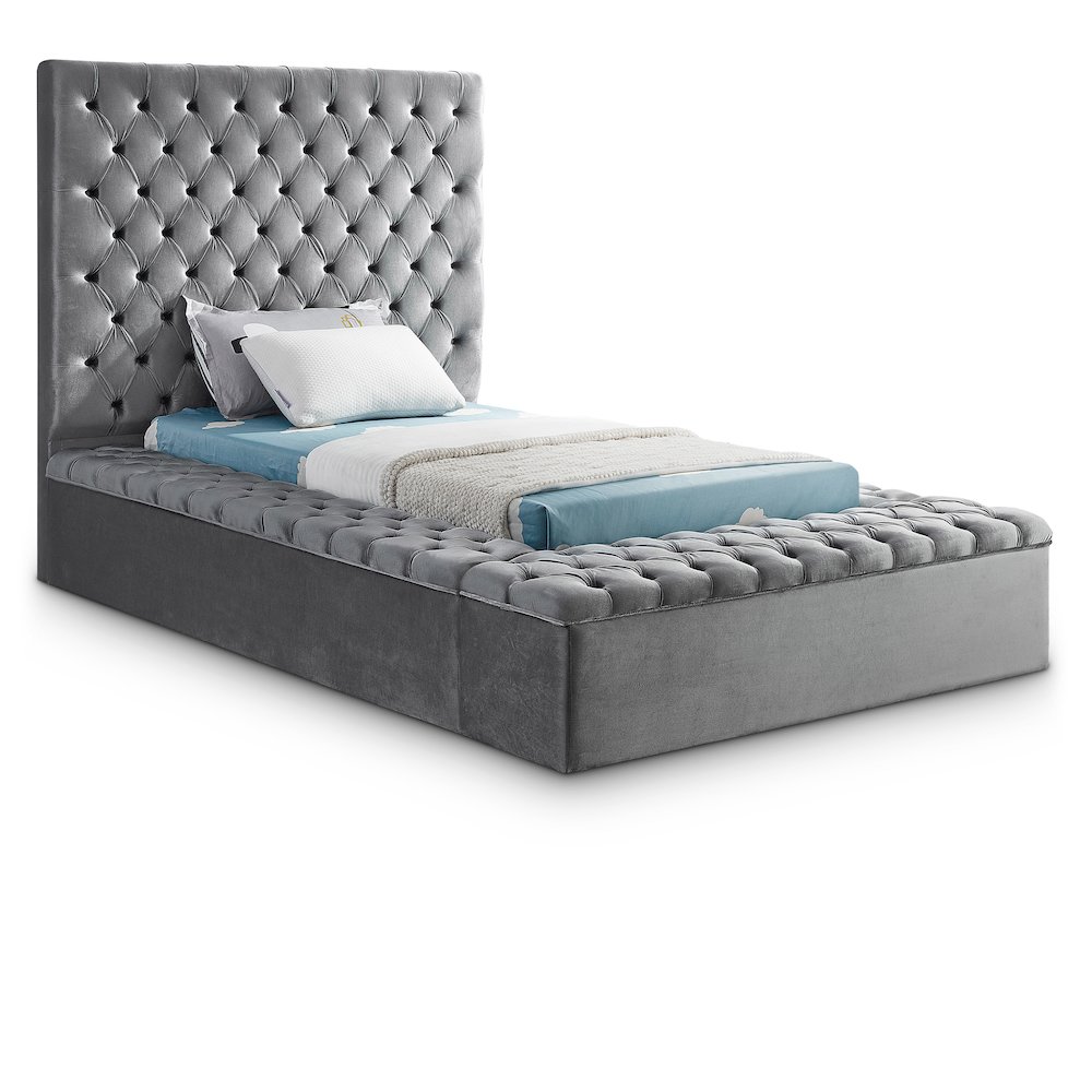 Bliss Grey Velvet Twin Bed. Picture 1