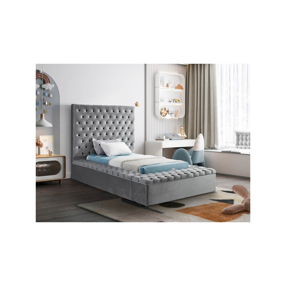 Bliss Grey Velvet Twin Bed. Picture 2