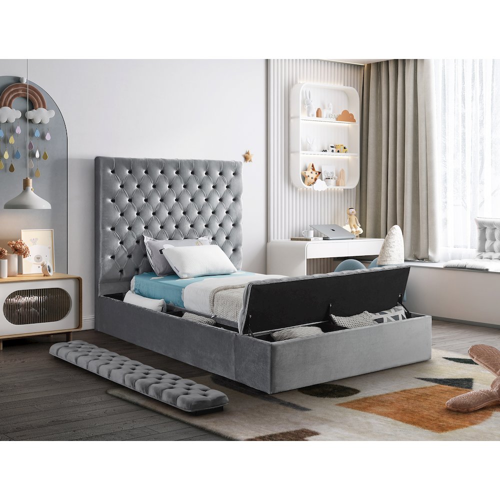 Bliss Grey Velvet Twin Bed. Picture 3