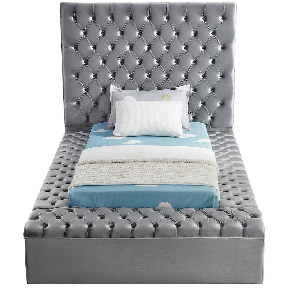 Bliss Grey Velvet Twin Bed. Picture 4
