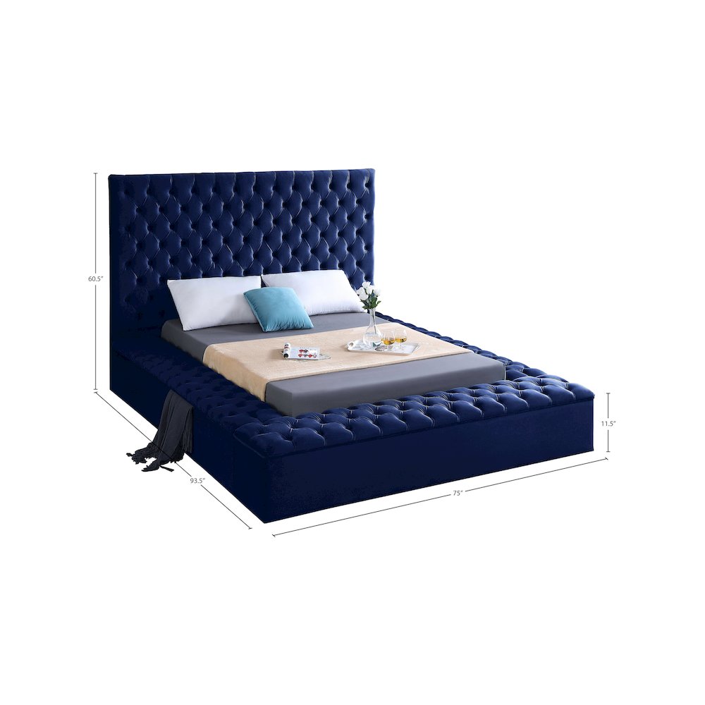 Bliss Navy Velvet Full Bed. Picture 8