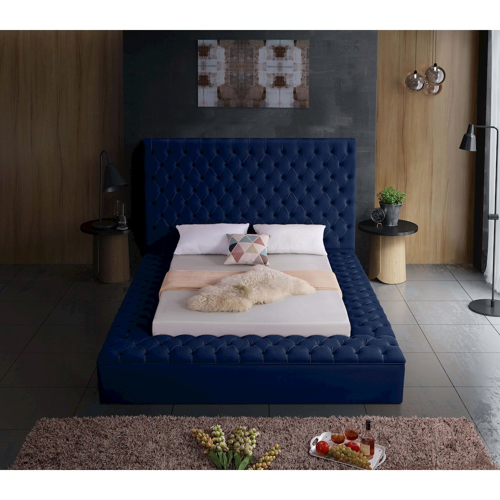 Bliss Navy Velvet Full Bed. Picture 5