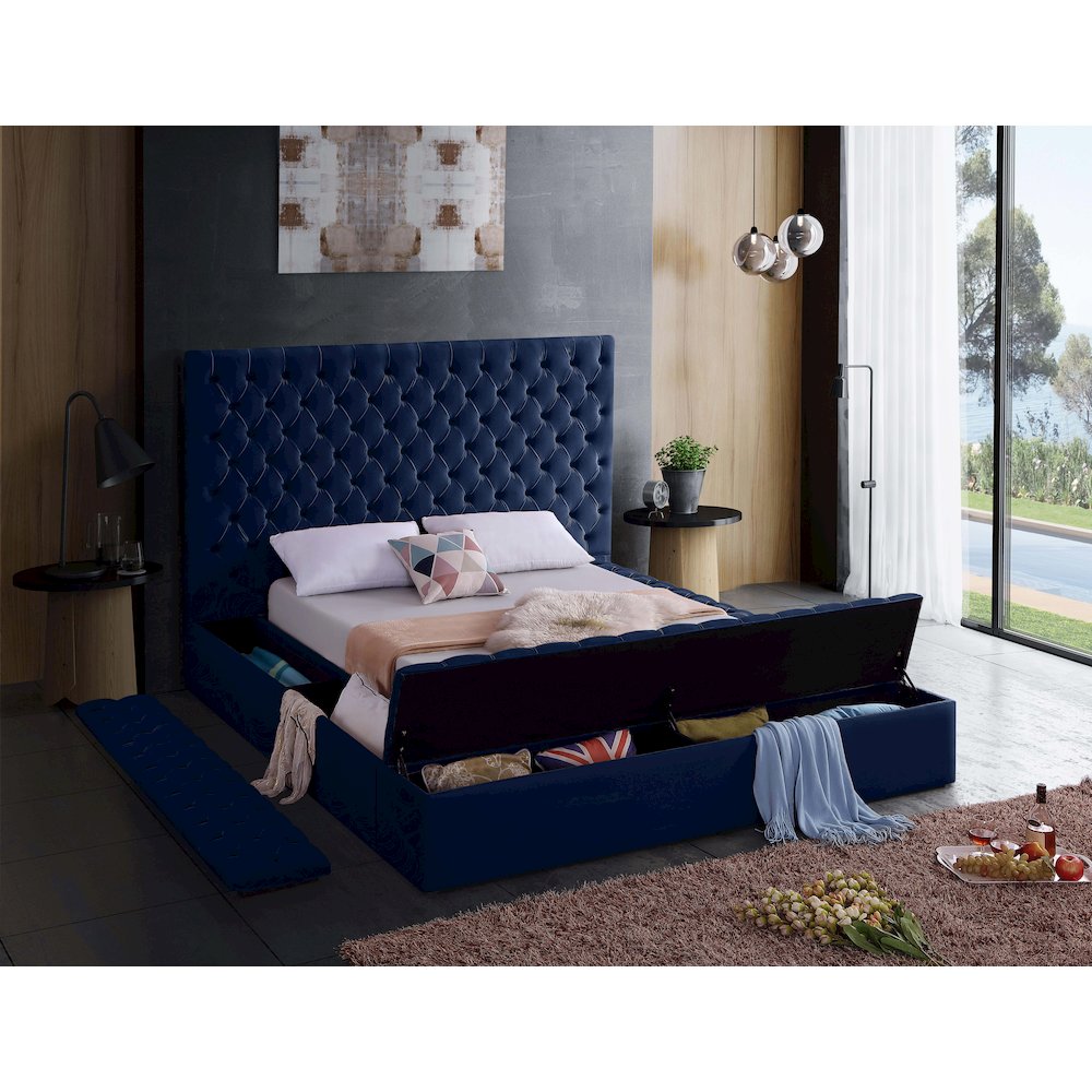 Bliss Navy Velvet Full Bed. Picture 7