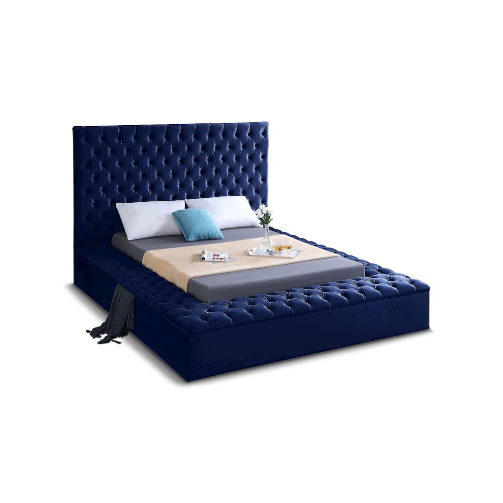 Bliss Navy Velvet King Bed. Picture 1