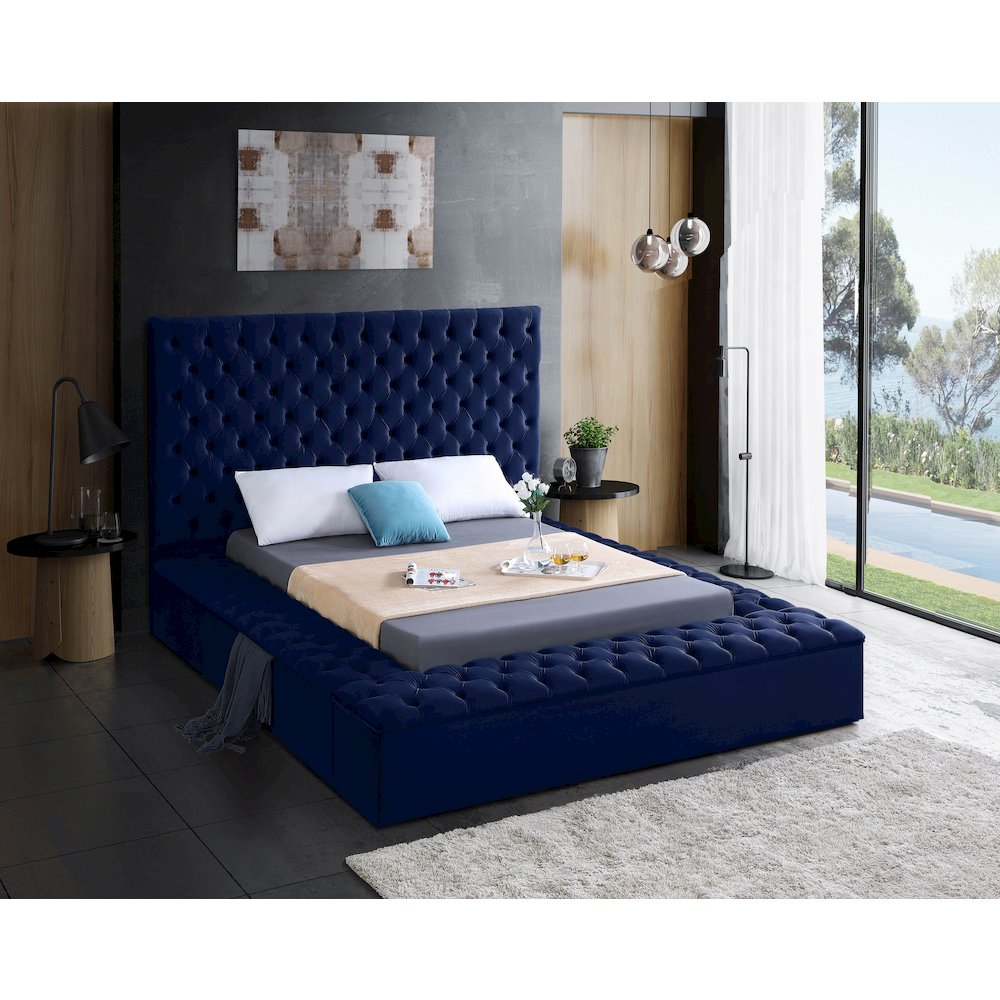 Bliss Navy Velvet King Bed. Picture 2