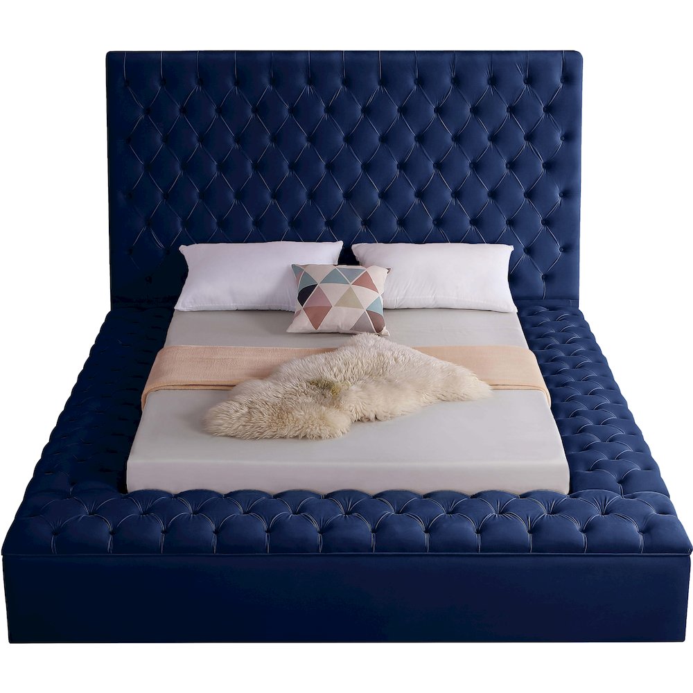 Bliss Navy Velvet King Bed. Picture 4