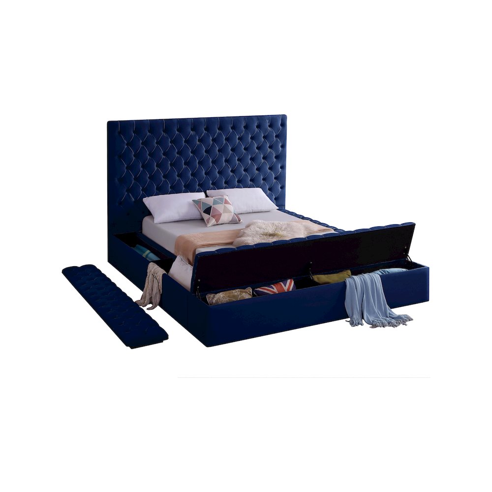 Bliss Navy Velvet King Bed. Picture 6