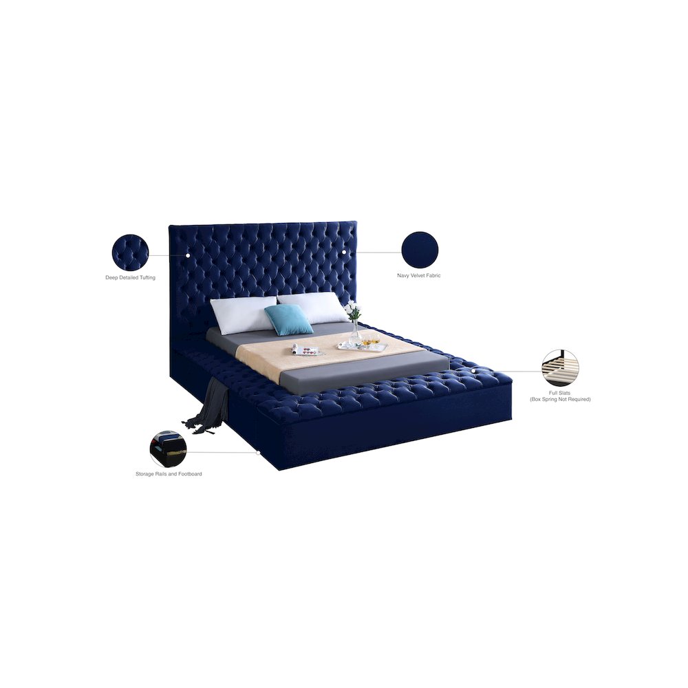Bliss Navy Velvet Queen Bed. Picture 9