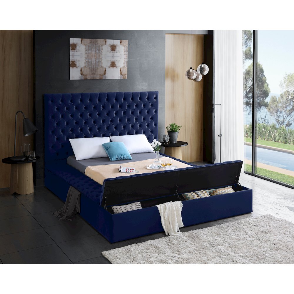 Bliss Navy Velvet Queen Bed. Picture 3