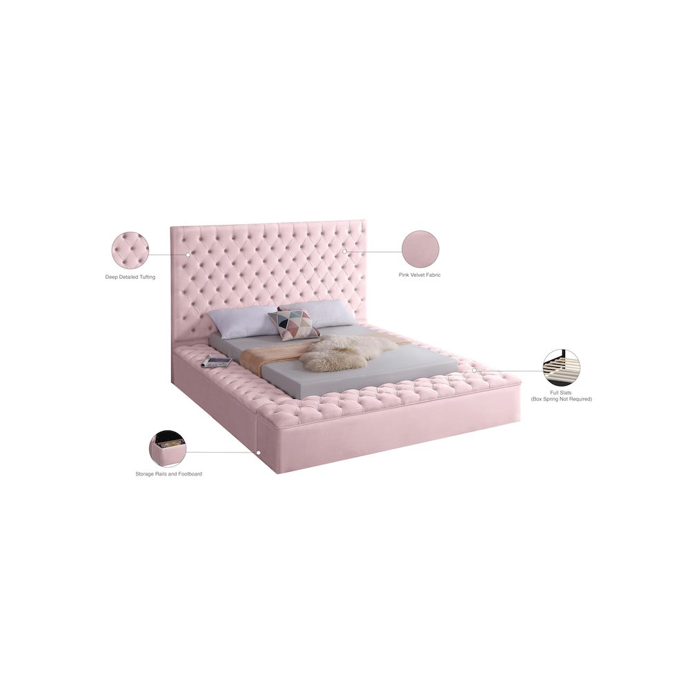 Bliss Pink Velvet Full Bed. Picture 9