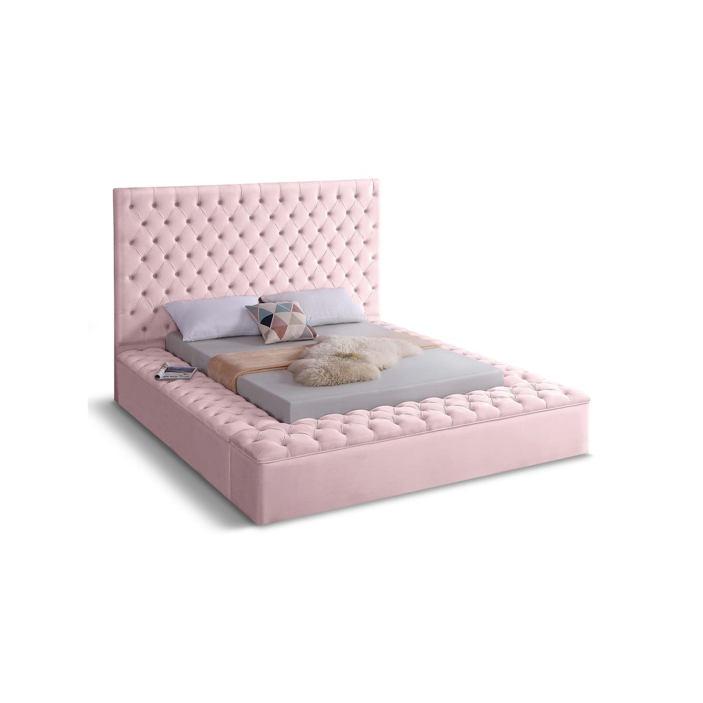 Bliss Pink Velvet Full Bed. Picture 1
