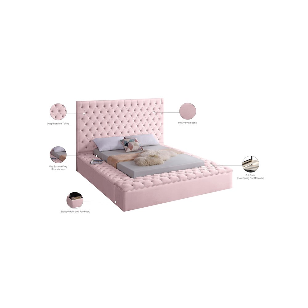 Bliss Pink Velvet King Bed. Picture 9