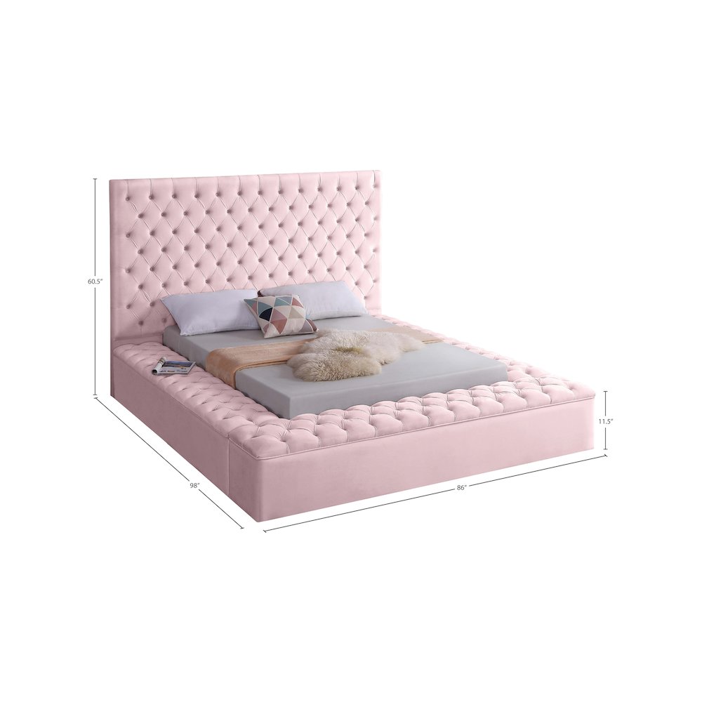 Bliss Pink Velvet Queen Bed. Picture 8
