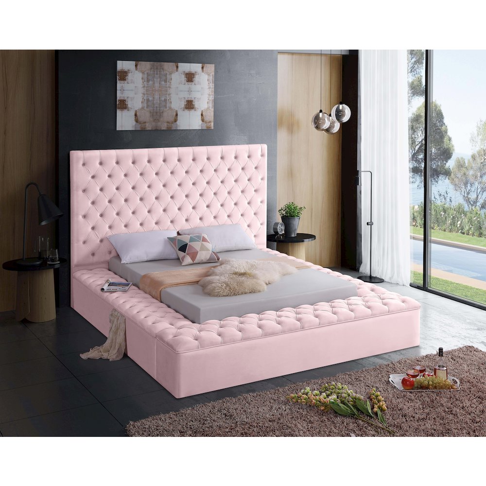 Bliss Pink Velvet Queen Bed. Picture 2