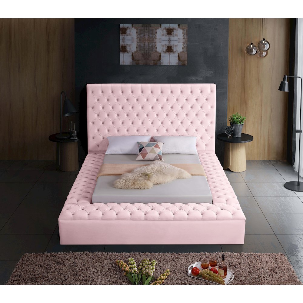 Bliss Pink Velvet Queen Bed. Picture 5
