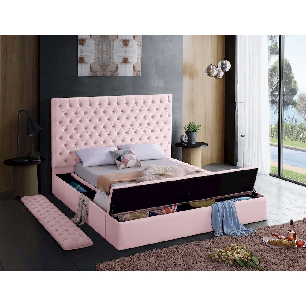 Bliss Pink Velvet Queen Bed. Picture 7