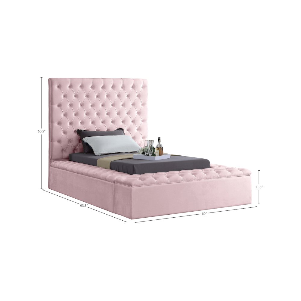 Bliss Pink Velvet Twin Bed. Picture 8