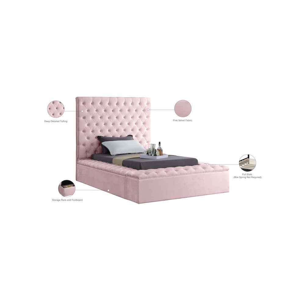 Bliss Pink Velvet Twin Bed. Picture 9