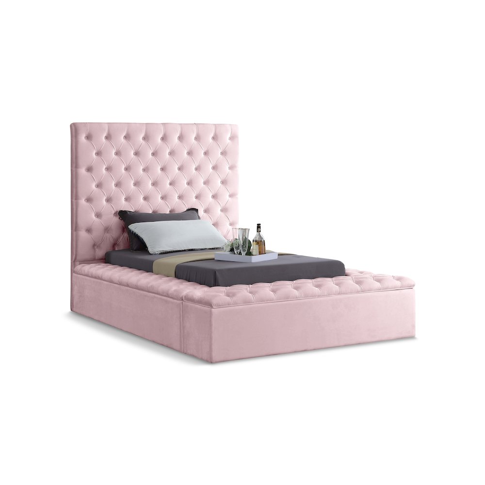 Bliss Pink Velvet Twin Bed. Picture 1