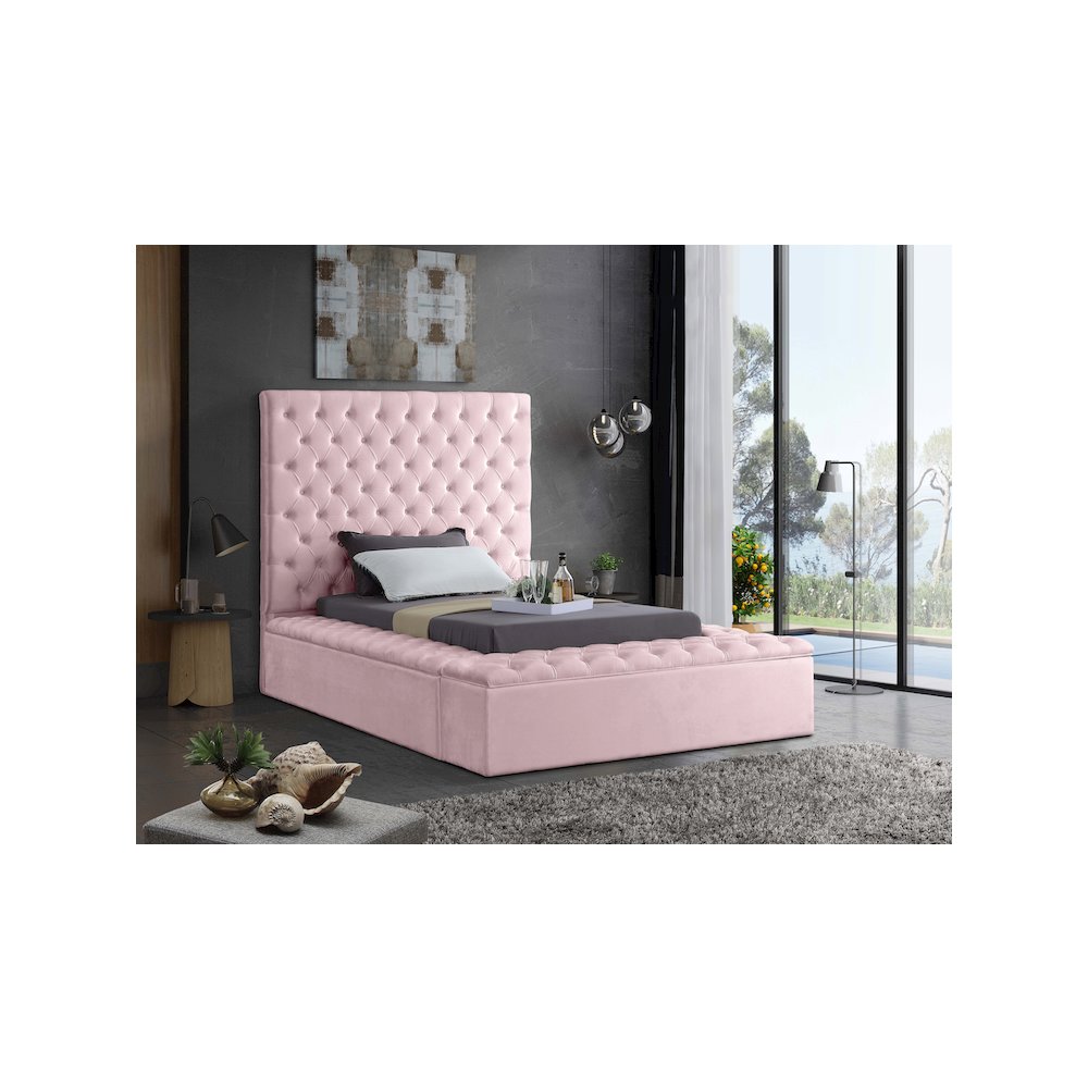 Bliss Pink Velvet Twin Bed. Picture 2