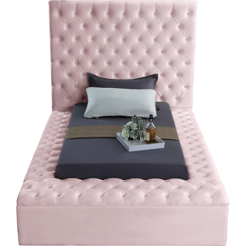 Bliss Pink Velvet Twin Bed. Picture 4