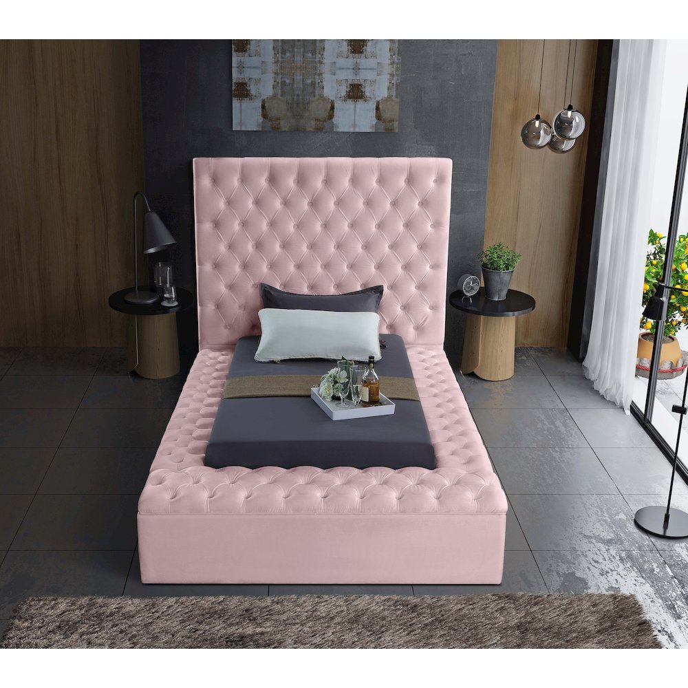 Bliss Pink Velvet Twin Bed. Picture 5