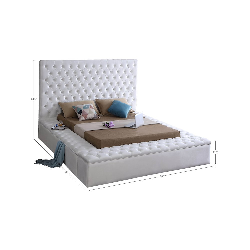 Bliss White Velvet King Bed. Picture 8