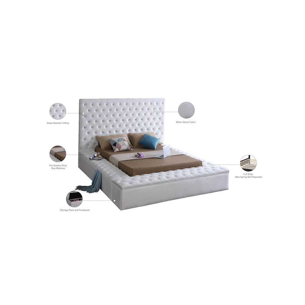 Bliss White Velvet King Bed. Picture 9