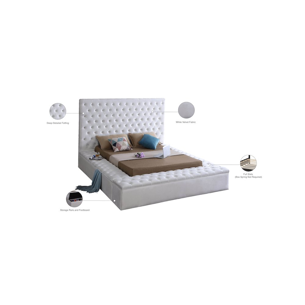 Bliss White Velvet Queen Bed. Picture 9