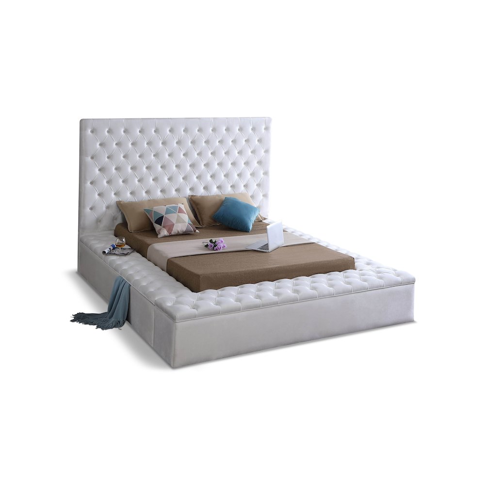 Bliss White Velvet Queen Bed. Picture 1