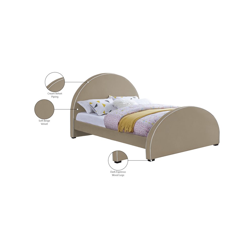Brody Beige Velvet Full Bed. Picture 7