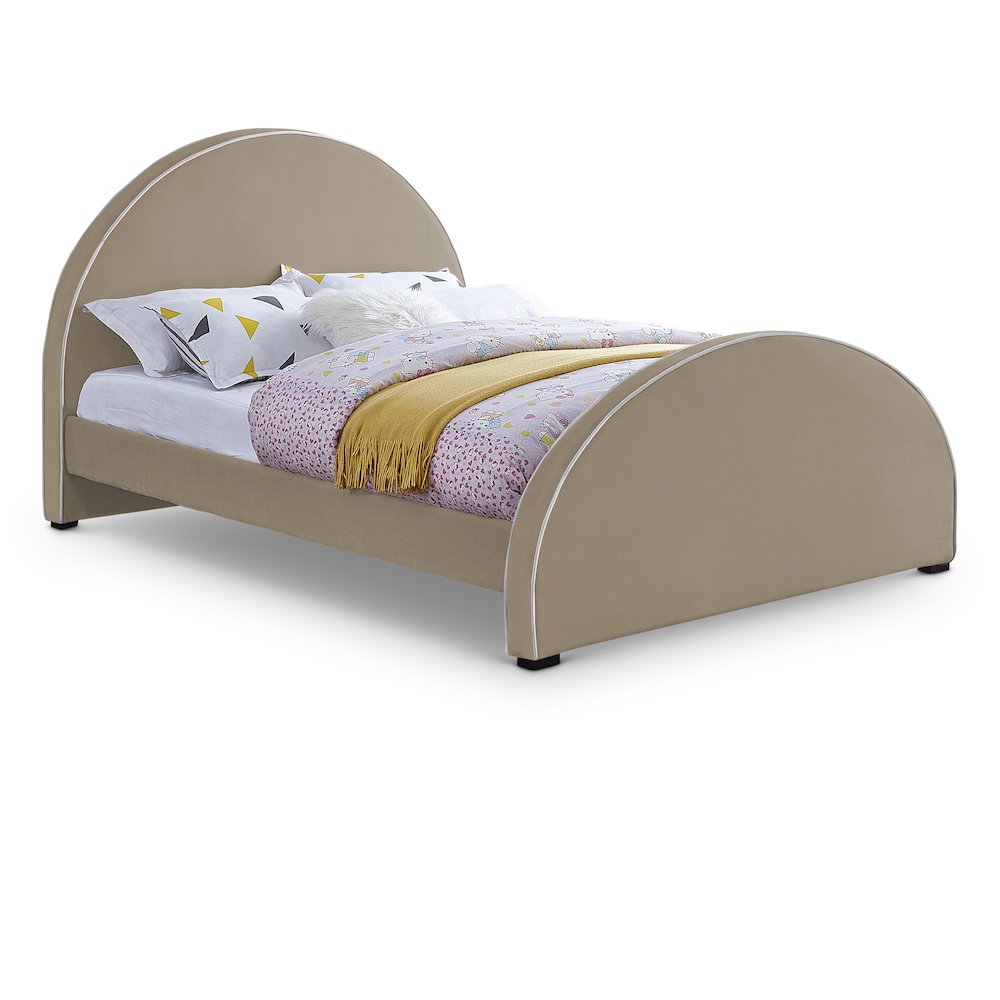 Brody Beige Velvet Queen Bed. Picture 1