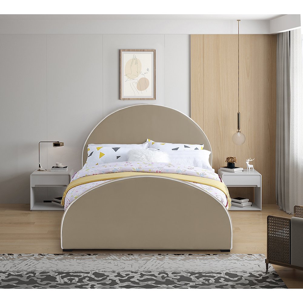 Brody Beige Velvet Queen Bed. Picture 3