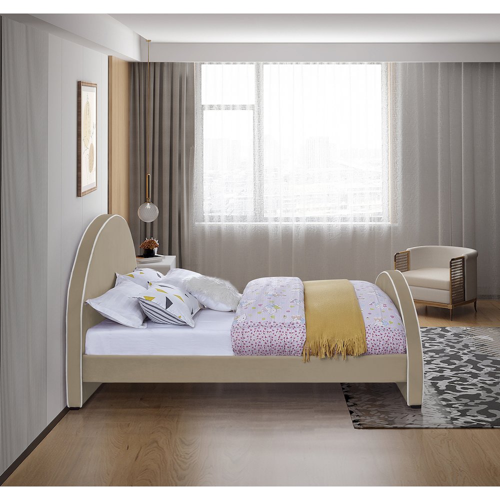 Brody Beige Velvet Queen Bed. Picture 4