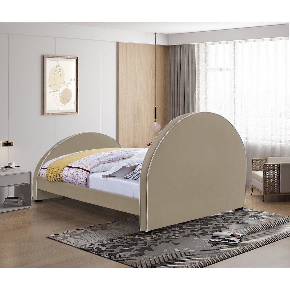 Brody Beige Velvet Queen Bed. Picture 5