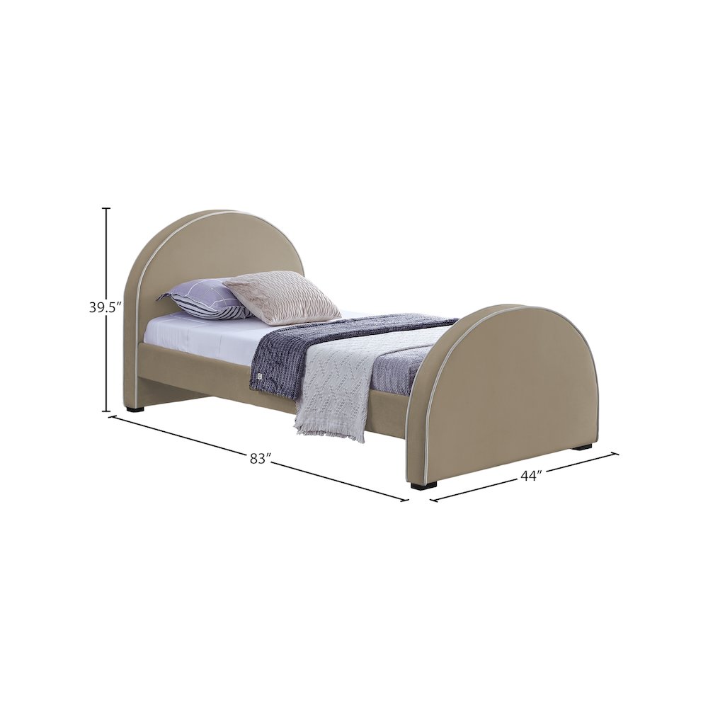 Brody Beige Velvet Twin Bed. Picture 6