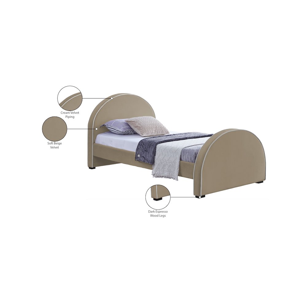 Brody Beige Velvet Twin Bed. Picture 7