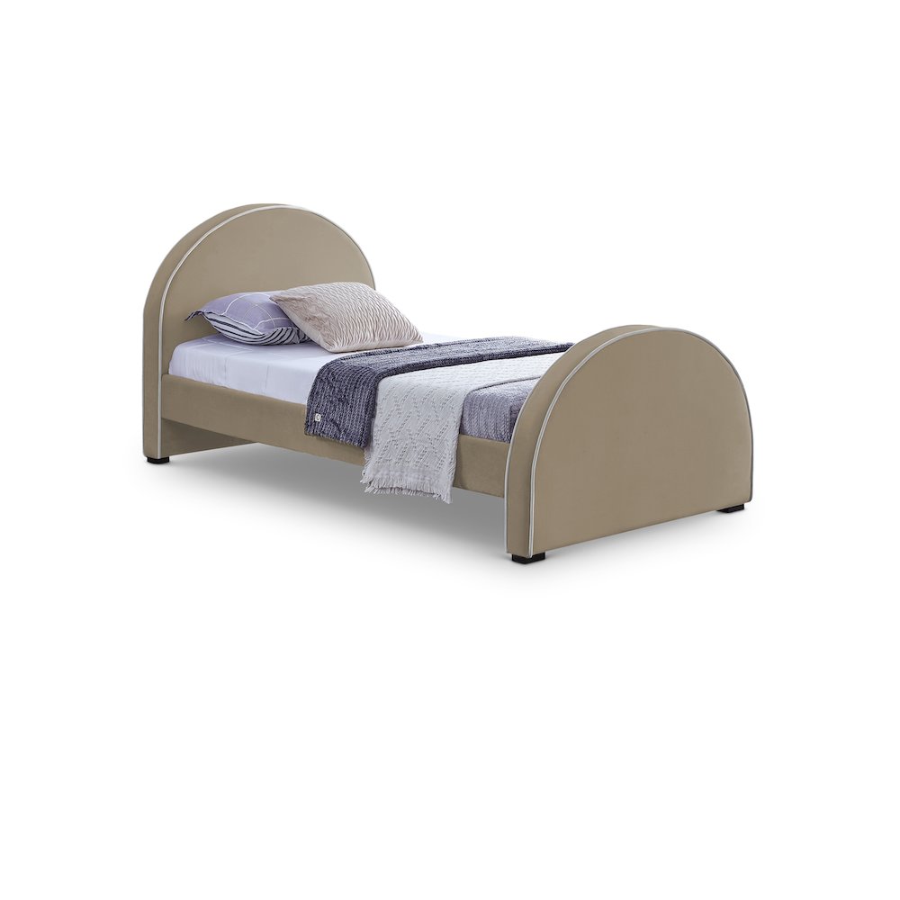 Brody Beige Velvet Twin Bed. Picture 1