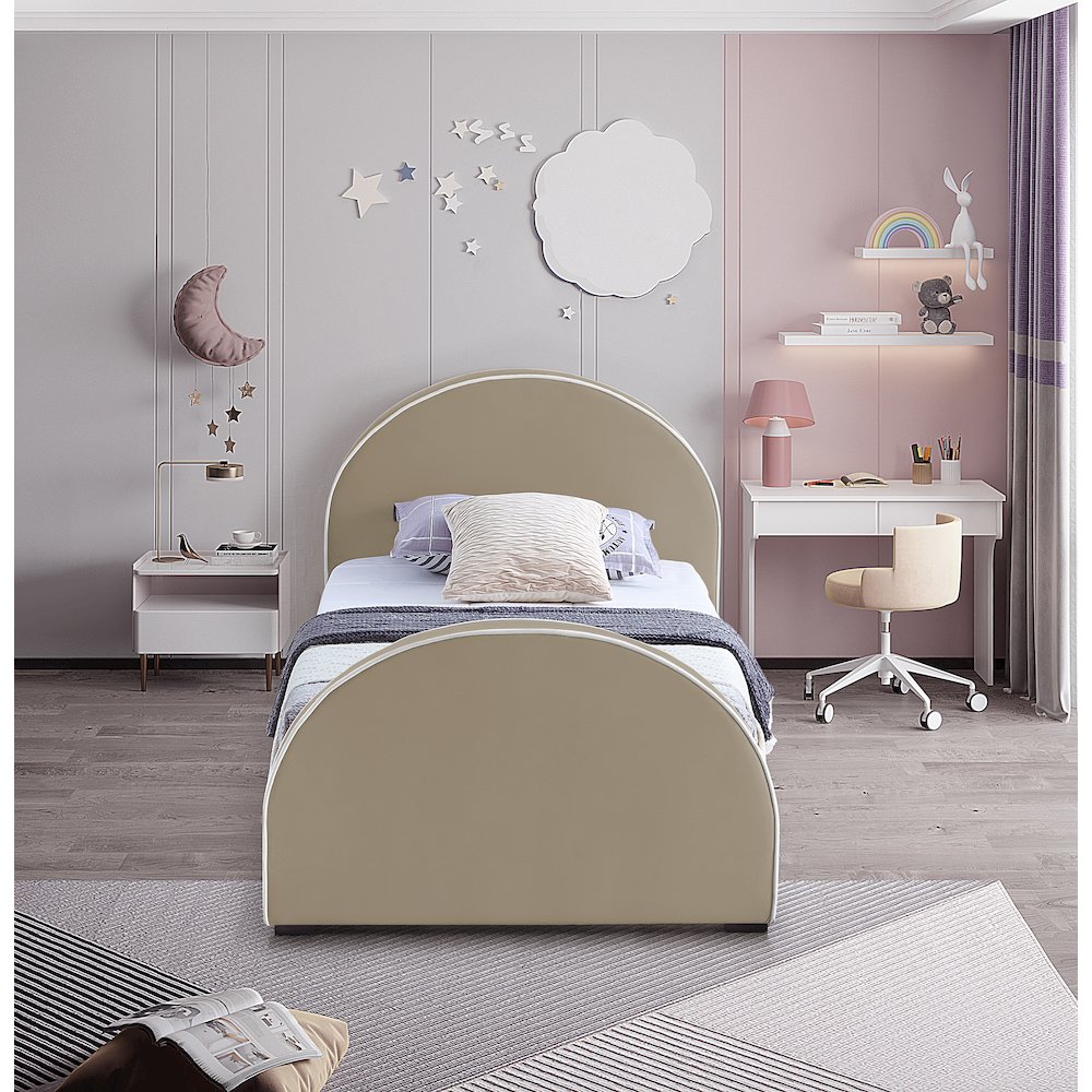 Brody Beige Velvet Twin Bed. Picture 3