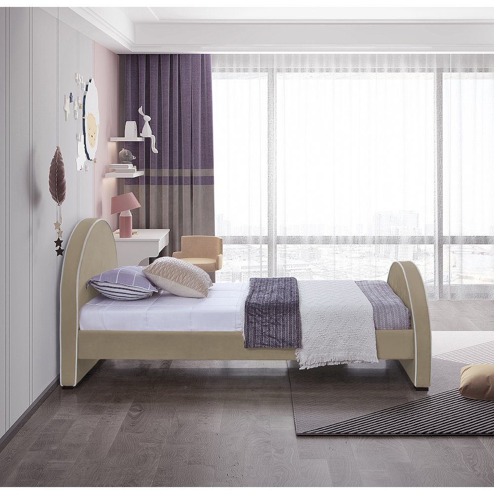 Brody Beige Velvet Twin Bed. Picture 4