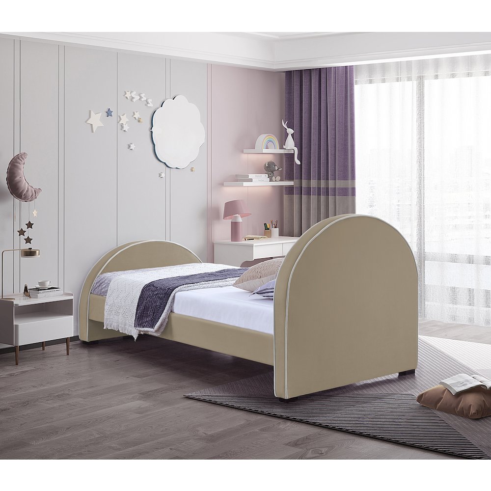 Brody Beige Velvet Twin Bed. Picture 5