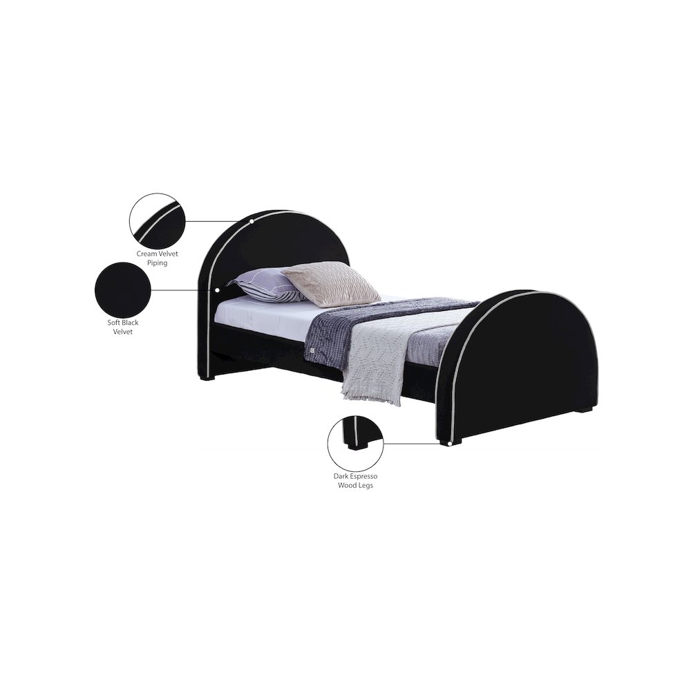 Brody Black Velvet Twin Bed. Picture 7