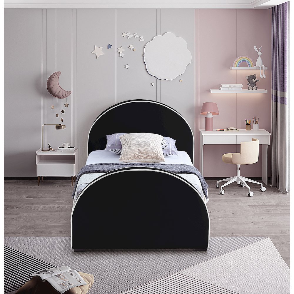 Brody Black Velvet Twin Bed. Picture 3