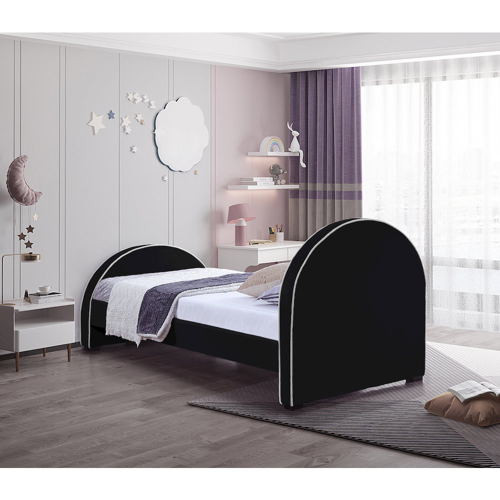 Brody Black Velvet Twin Bed. Picture 5