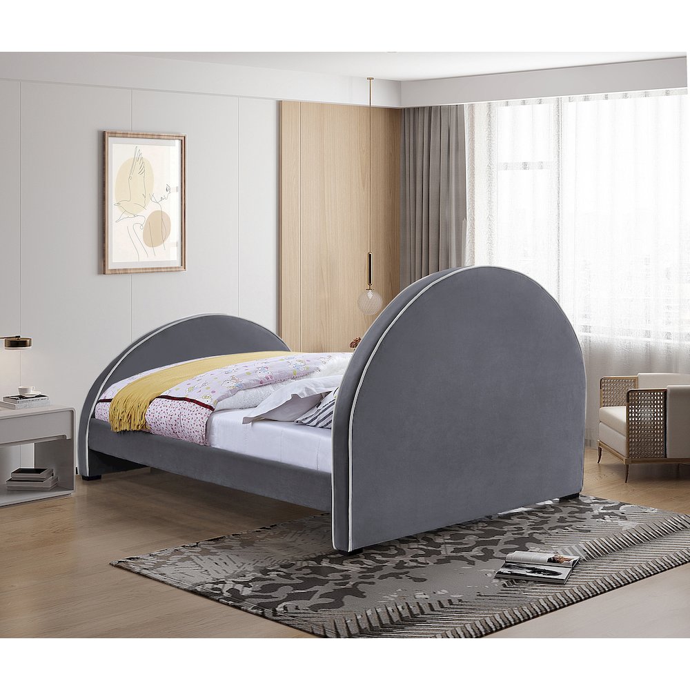 Brody Grey Velvet Queen Bed. Picture 5