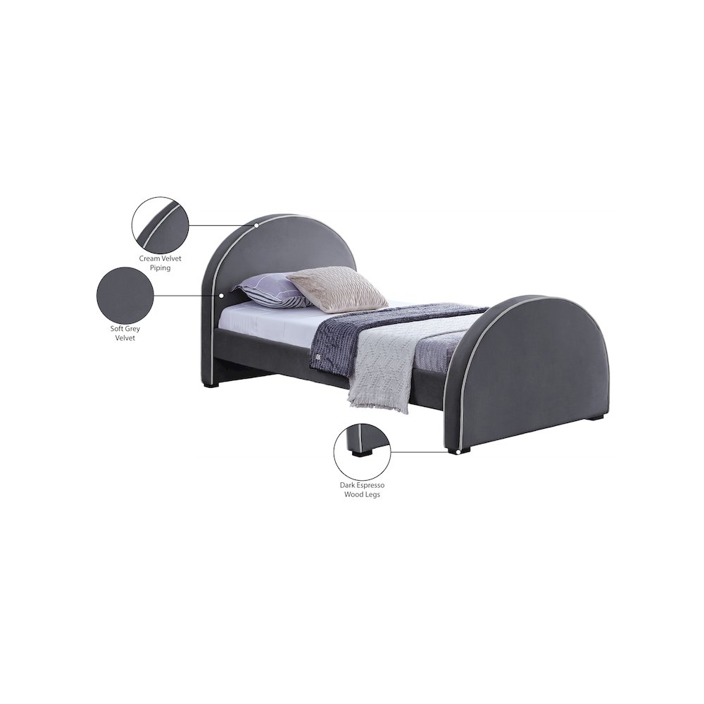 Brody Grey Velvet Twin Bed. Picture 7