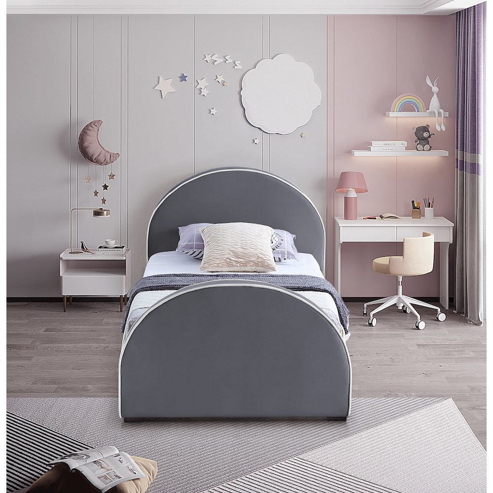 Brody Grey Velvet Twin Bed. Picture 3