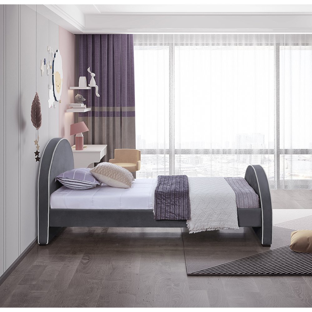 Brody Grey Velvet Twin Bed. Picture 4