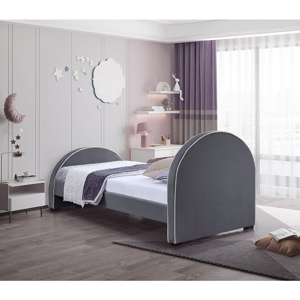 Brody Grey Velvet Twin Bed. Picture 5