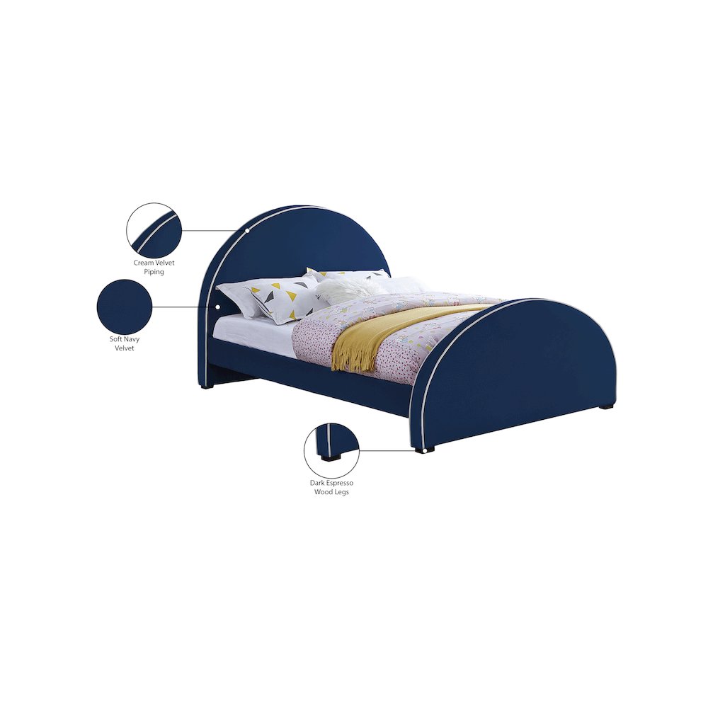 Brody Navy Velvet Queen Bed. Picture 7